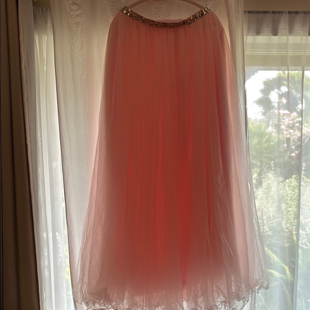 Pink Maxi A-Line Pleated Skirt for Wedding Guest